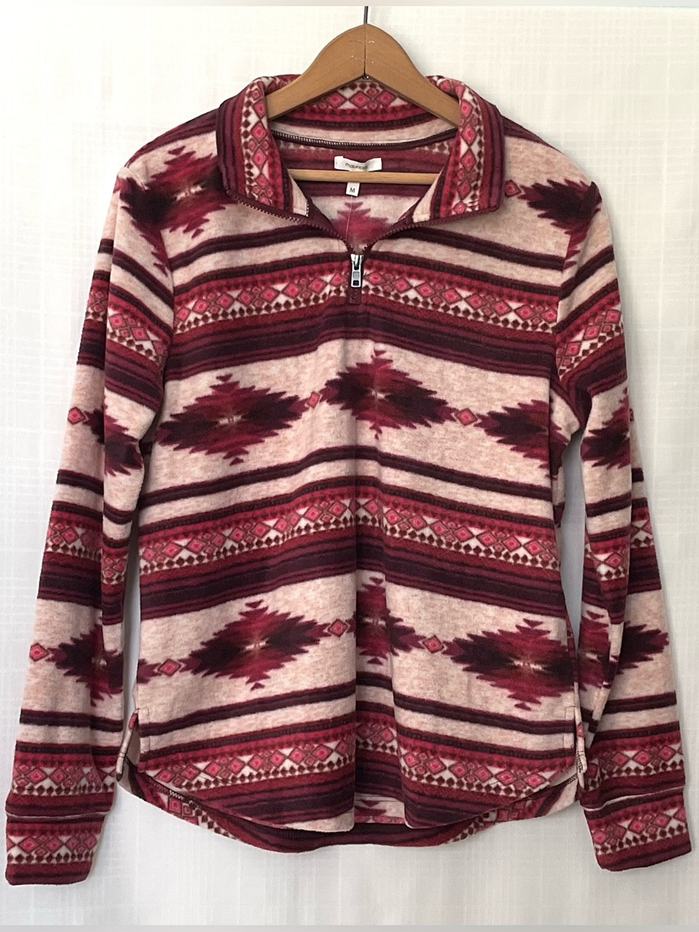 NWT Maurices Burgundy and Pink Aztec Half-Zip Pullover